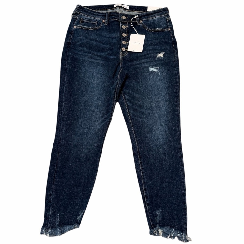 KanCan High Rise Ankle Skinny Women’s XL Dark Wash Frayed Hem Classic Spring